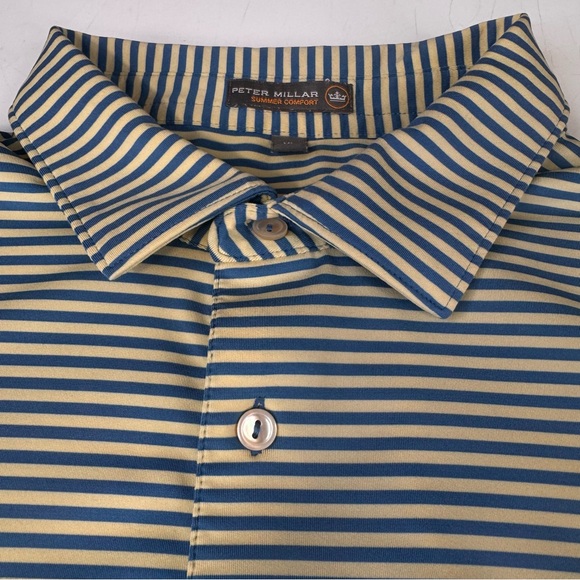 Peter Millar Summer Comfort Polo Men's XL Yellow Stripe Performance Golf Stretch - Picture 5 of 11
